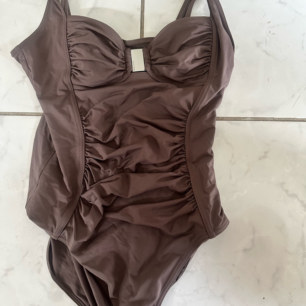 Calvin Klein ruched one piece suit